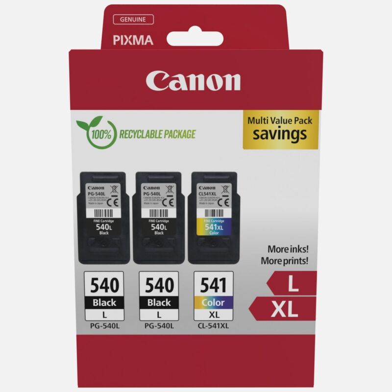 Canon PG-540L / CL-541XL High Capacity Original Ink Cartridges Multi Value Pack - 2x Black 1x Colour (5224B017)