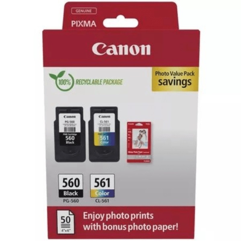 Canon PG-560 CL-561 Original Ink Cartridges Multipack + Photo Paper