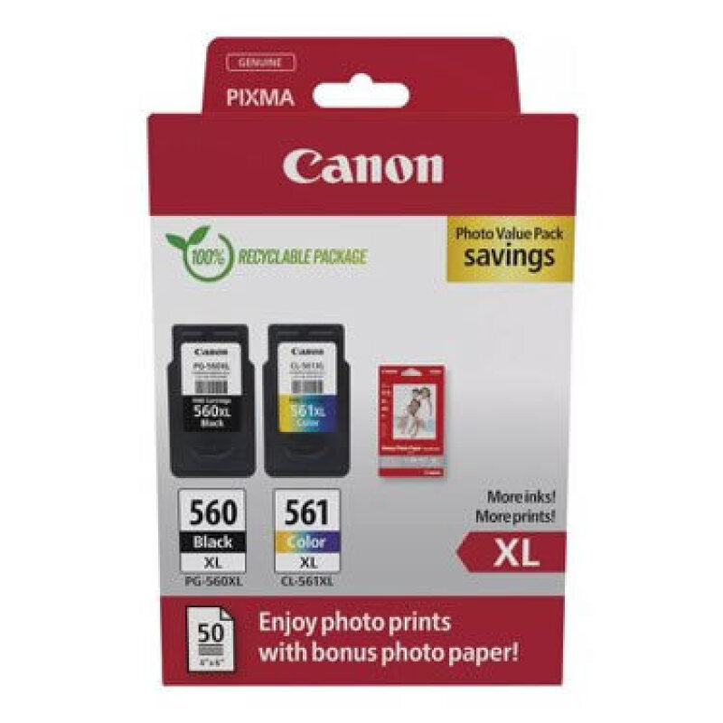 Canon PG-560XL CL-561XL Original Ink Cartridges Multipack + Photo Paper